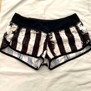 Black and white American Flag shorts.